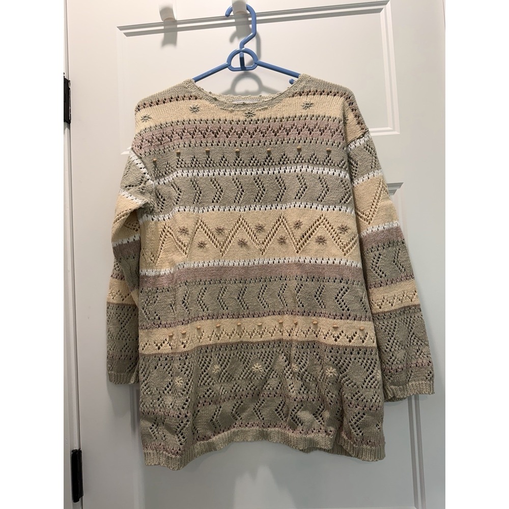 Vtg Sigred Olsen Pointelle Knit Sweater Ramie Cotton Earth Tone Cottagecore SM